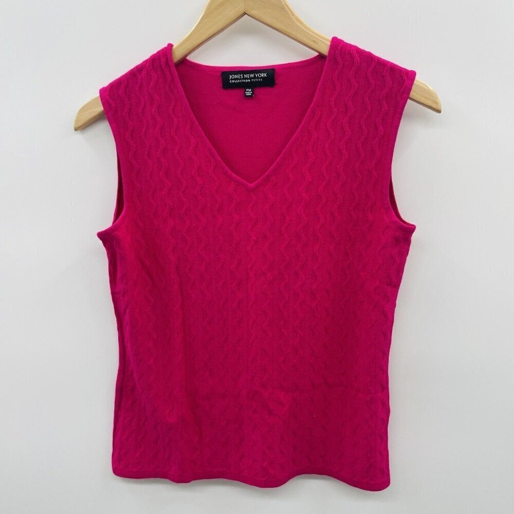 Jones New York Petite Womens PM Medium Sleeveless V Neck Sweater Shell Pink 2558